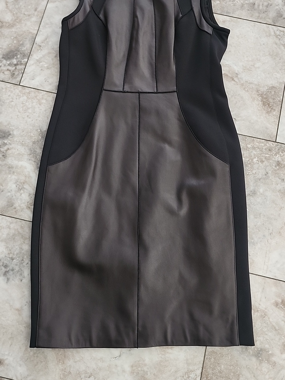 ETCETERA STRETCH REAL LEATHER PANELED & SCUBA FABRIC PENCIL SHEATH DRESS NWOT 6 - Picture 2 of 14